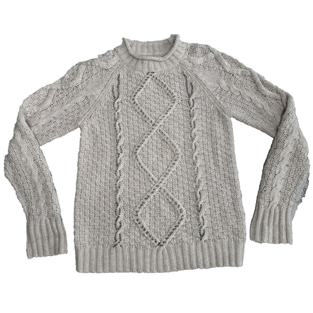 J Crew Beaded Cable Knit Sweater Womens M Merino Wool Blend Beige NWT $128